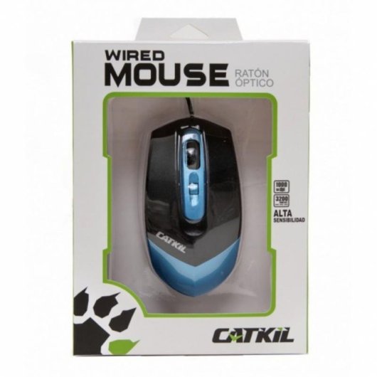 Ratón Catkil Dallas Óptico USB Tipo A 1000 DPI Negro Azul Plug&Play