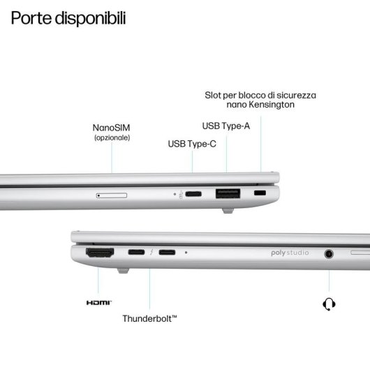 HP EliteBook 8 G1i Portatile 13,3" Intel Core Ultra 5 225U 16GB Intel Arc Graphics 512GB SSD Windows 11 Pro, ultraleggero