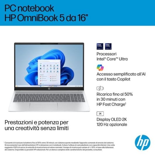 Portatile HP OmniBook 5 AI 16-af1007nlx 16" Intel Core Ultra 7 255U 16GB 1TB SSD Intel Graphics Windows 11