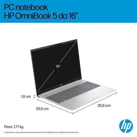 Portatile HP OmniBook 5 AI 16-af1007nlx 16" Intel Core Ultra 7 255U 16GB 1TB SSD Intel Graphics Windows 11