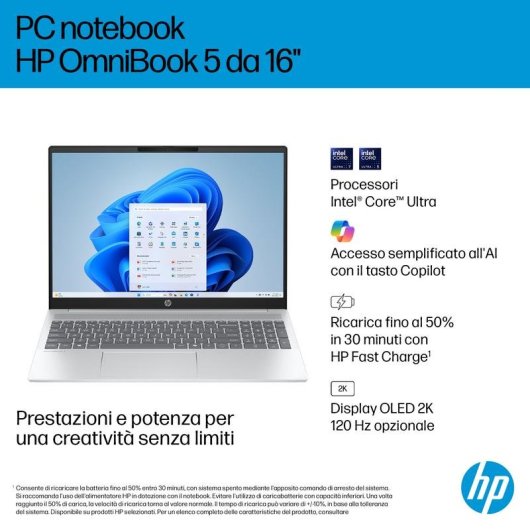 Portatile HP OmniBook 5 AI 16-af1006nlx 16" Intel Core Ultra 7 255U 32GB 1TB SSD Intel Graphics Windows 11