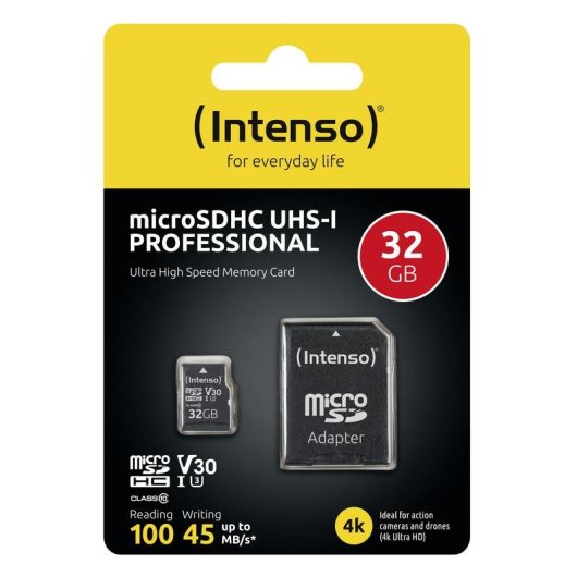 Tarjeta MicroSD Intenso 3433480 32 GB Clase 10 UHS-I V30 100 MB/s