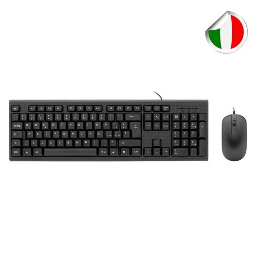 Teclado CoolBox Italiano de membrana con ratón óptico USB 1000 DPI resistente a salpicaduras