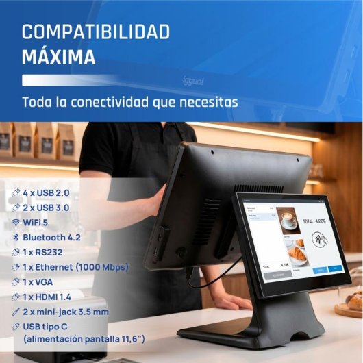 Terminal Punto Venta Dual IGGUAL 15.6" 11.6" N100 8GB 256GB SSD Windows 11 Pro