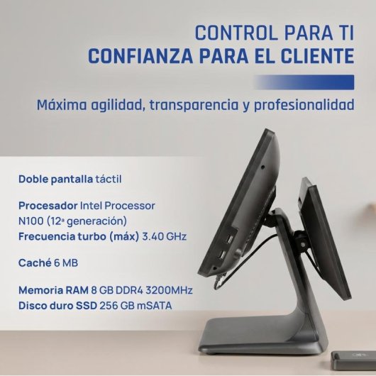 Terminal Punto Venta Dual IGGUAL 15.6" 11.6" N100 8GB 256GB SSD Windows 11 Pro