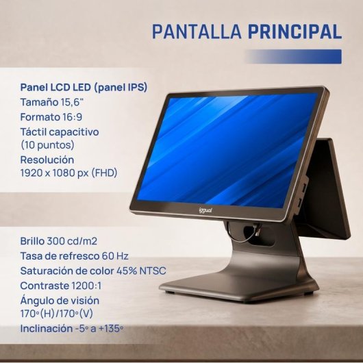 Terminal Punto Venta Dual IGGUAL 15.6" 11.6" N100 8GB 256GB SSD Windows 11 Pro