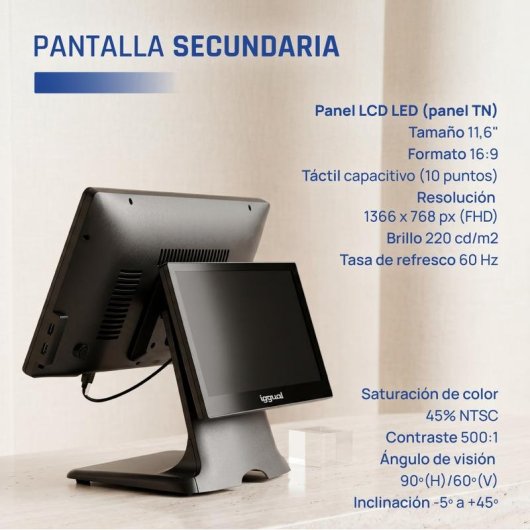 Terminal Punto Venta Dual IGGUAL 15.6" 11.6" N100 8GB 256GB SSD Windows 11 Pro