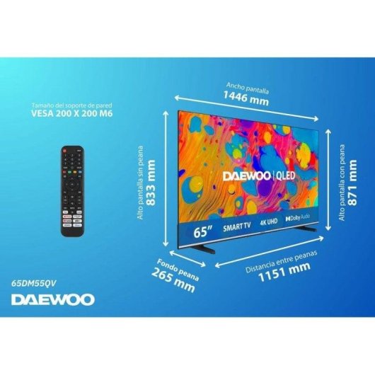 TV Daewoo QLED 65DM55QV 65" 4K UltraHD 60Hz Smart TV VIDAA HDR10 Dolby Vision