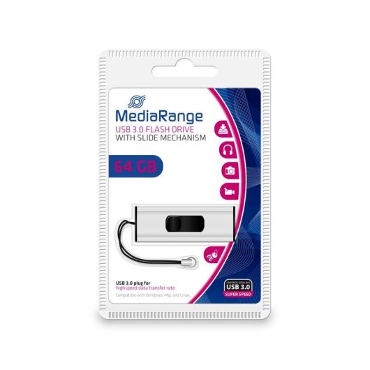 Unità Flash USB MediaRange MR917 64 GB USB 3.2 Gen 1 Scorrevole Nero Argento