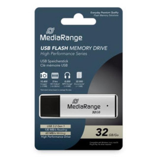 Unidad flash USB MediaRange MR1900 32 GB USB 3.2 Gen 1 Negro Plata