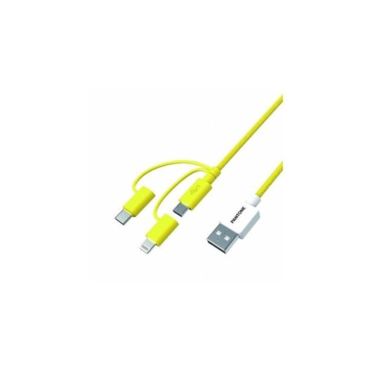 Cable 3 en 1 Pantone Amarillo 1,2 m USB A a USB C/Micro USB/Lightning