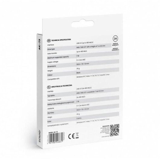 Caja PC Savio SAVAK-73 2.5" Aluminio Negro USB 2.0 Compacta Ligera