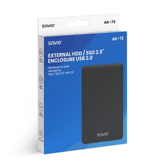 Caja PC Savio SAVAK-73 2.5" Aluminio Negro USB 2.0 Compacta Ligera