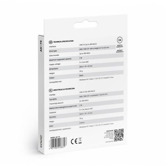 Caja PC Savio SAVAK-73 2.5" Aluminio Negro USB 2.0 Compacta Ligera