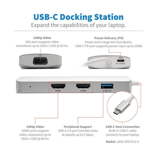 Estación de Conexión USB-C Tripp Lite U442-DOCK12-S HDMI VGA Thunderbolt 3