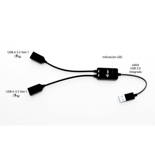 Hub I-Tec 2 porte USB-A 5 Gbps USB 3.2 Gen 1 cavo 0,1 m nero
