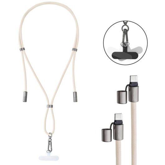 Halskette USB-C zu USB-C Intenso Handykette 1,65 m Beige Schnellladung 60W