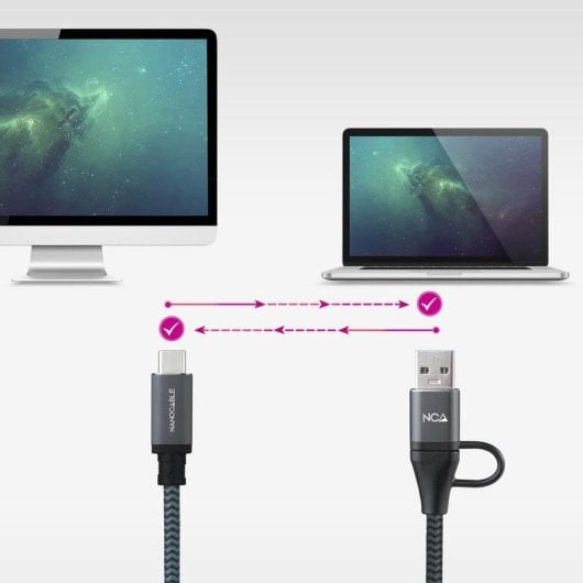 Kabel USB 3.2 Gen2x2 Nanocable 20 Gbps 100W USB-C an USB-C 1,5 m Grau/Schwarz