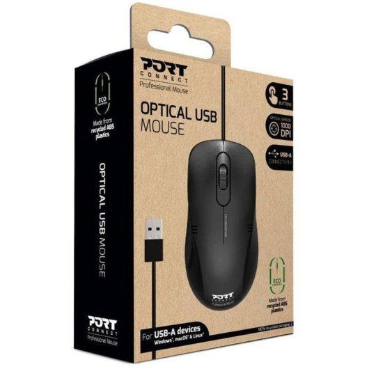 Ratón Port Designs 900400-PRO USB-A 1000 DPI Ambidiestro Negro Ergonomía