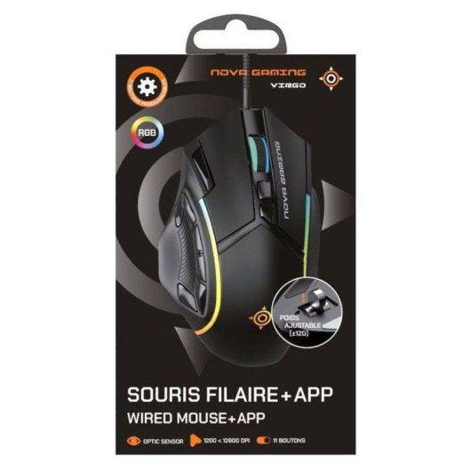 Ratón NOVA Gaming Virgo GM315 Cable RGB 12800 DPI 11 Botones Negro