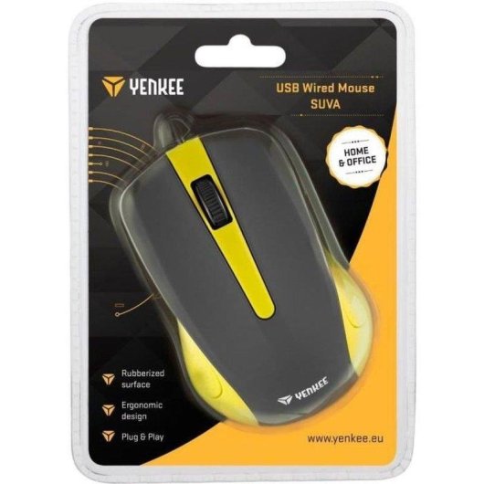 Ratón Yenkee YMS 1015YW USB 1000 DPI Cable Amarillo Antitranspiración