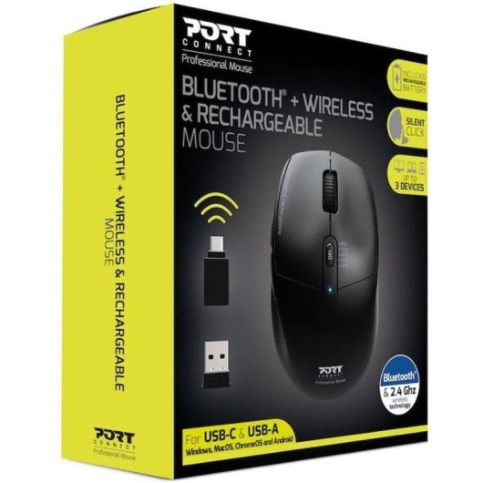 Ratón Port Designs 900715 Inalámbrico Bluetooth 2400 DPI Negro Recargable