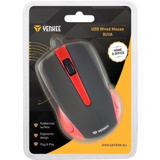 Ratón Yenkee YMS 1015RD Cable USB 1000 DPI Negro/Rojo 3 Botones Ergonomía