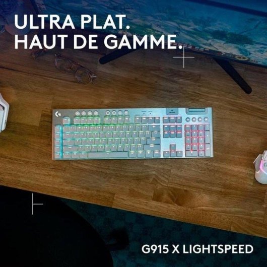 Clavier Logitech G915 X Low-profile AZERTY Blanc RGB Lightspeed USB-C