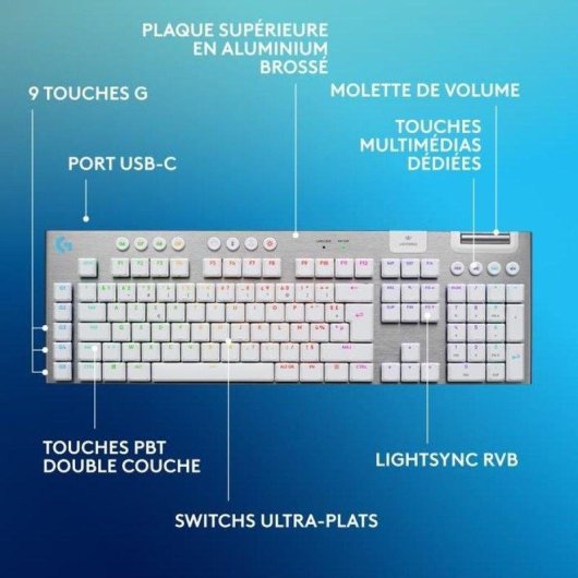 Clavier Logitech G915 X Low-profile AZERTY Blanc RGB Lightspeed USB-C