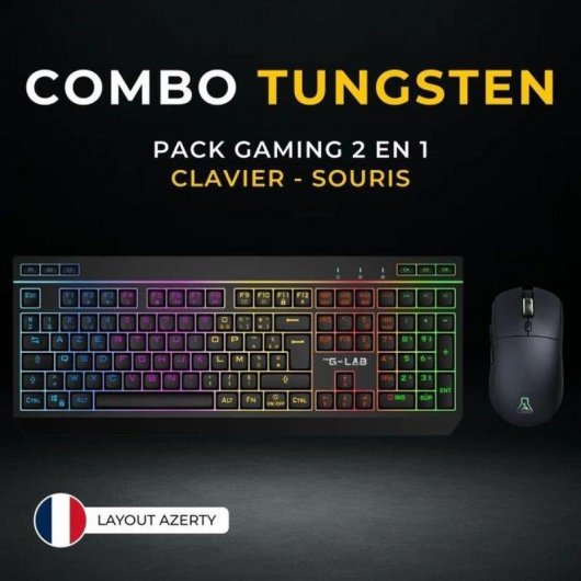 Teclado The G-lab Combo Tungsten EX membrana compacto AZERTY con ratón RGB inalámbrico