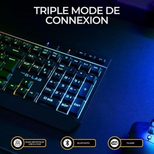 Teclado The G-lab Combo Tungsten EX membrana compacto AZERTY con ratón RGB inalámbrico