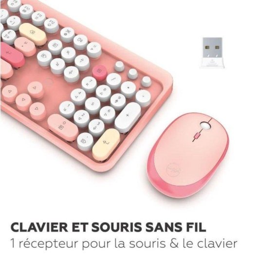 Teclado Mobility Lab AZERTY membrana inalámbrico rosa con ratón compacto USB 2,4 GHz