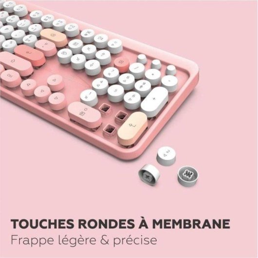 Teclado Mobility Lab AZERTY membrana inalámbrico rosa con ratón compacto USB 2,4 GHz