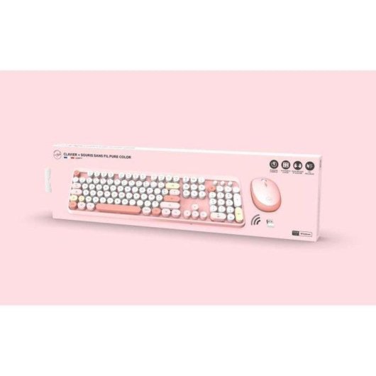Teclado Mobility Lab AZERTY membrana inalámbrico rosa con ratón compacto USB 2,4 GHz