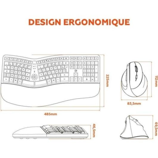 Teclado Mobility Lab C30W inalámbrico ergonómico con ratón diestro recargable