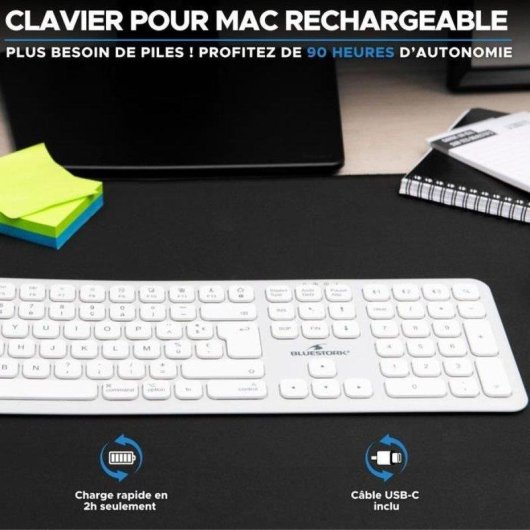Teclado Bluestork KB BT MAC V2 inalámbrico Bluetooth AZERTY recargable USB-C blanco