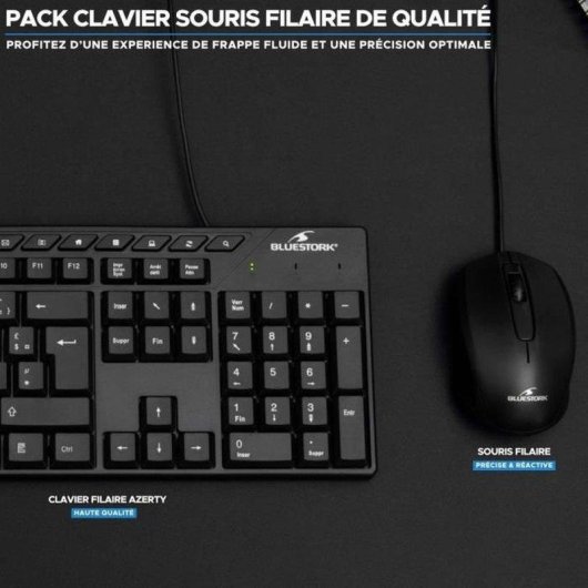 Teclado Bluestork Media Office membrana AZERTY con ratón óptico 1600 DPI USB