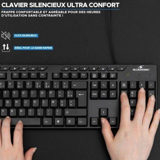 Teclado Bluestork Media Office membrana AZERTY con ratón óptico 1600 DPI USB