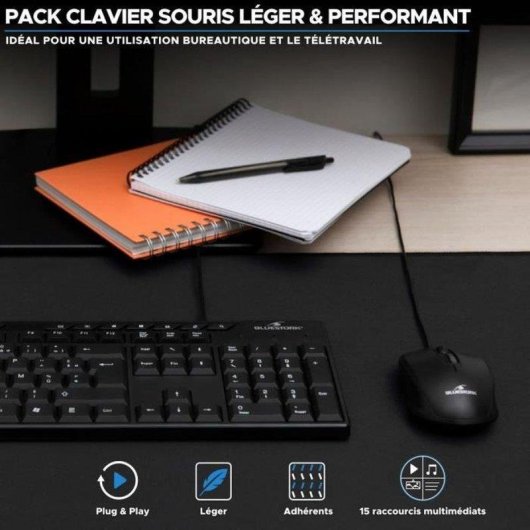Teclado Bluestork Media Office membrana AZERTY con ratón óptico 1600 DPI USB