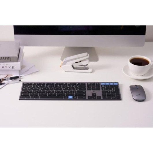 Tastiera Bluestork Grapheme Slim Azerty Metallica Silenziosa Wireless con Mouse Ambidestro