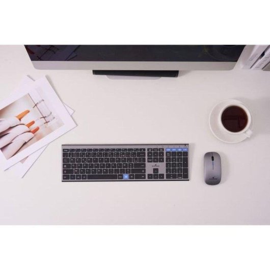 Tastiera Bluestork Grapheme Slim Azerty Metallica Silenziosa Wireless con Mouse Ambidestro