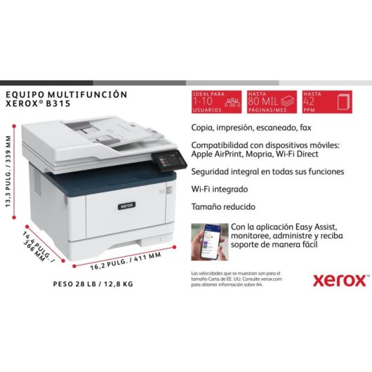 Multifonction Xerox B315 Laser Mono WiFi Duplicateur Copieur Scanner Fax 40 ppm
