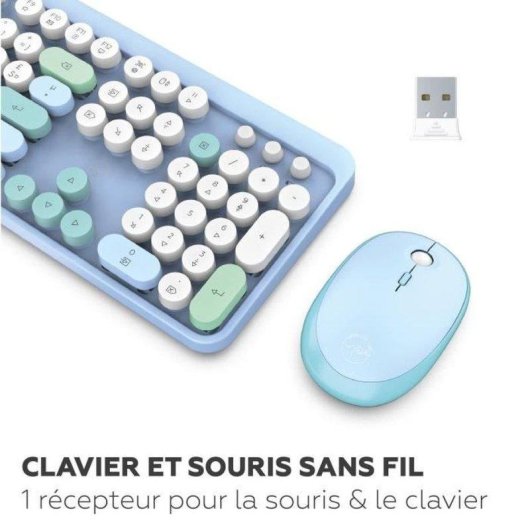 Teclado e Rato Sem Fios Mobility Lab Pure Color Azerty Azul com DPI Ajustável