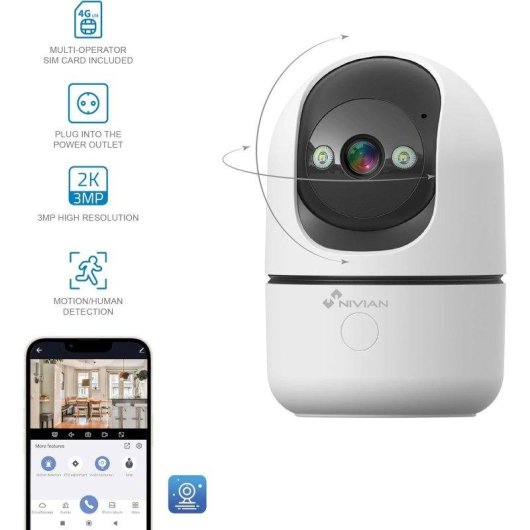 Cámara IP Nivian 4G 2K Visión Nocturna Interior IA Audio Bidireccional