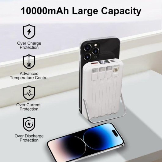 Powerbank Magnética Klack 10000mAh Com Cabos Integrados Ecrã LED