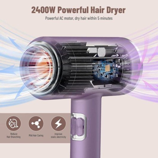 Sèche-cheveux Ionique Professionnel Dam Electronics 2400W 3 Températures 2 Vitesses Violet