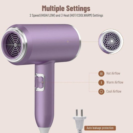 Sèche-cheveux Ionique Professionnel Dam Electronics 2400W 3 Températures 2 Vitesses Violet