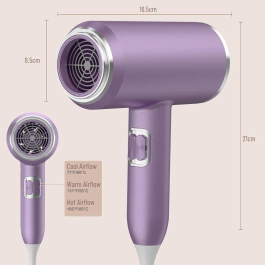 Sèche-cheveux Ionique Professionnel Dam Electronics 2400W 3 Températures 2 Vitesses Violet