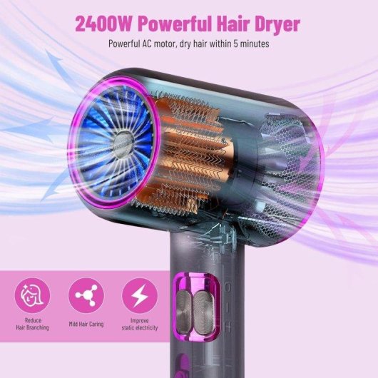 Sèche-cheveux Ionique Professionnel Dam Electronics 2400W 3 Températures 2 Vitesses Gris