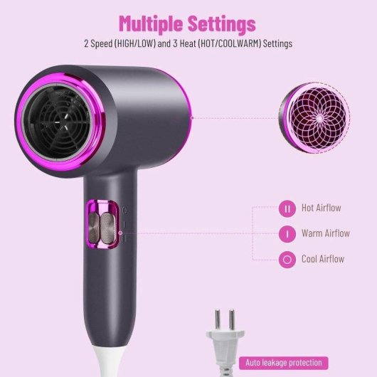 Sèche-cheveux Ionique Professionnel Dam Electronics 2400W 3 Températures 2 Vitesses Gris
